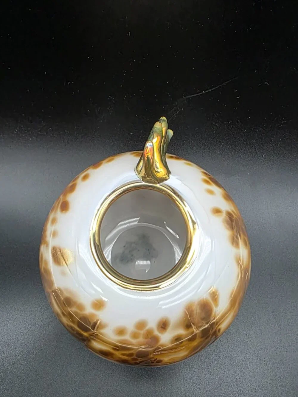 Whimsical Art Glass Vase handmade gold & cream Glass Signed Unique Asymmetrical